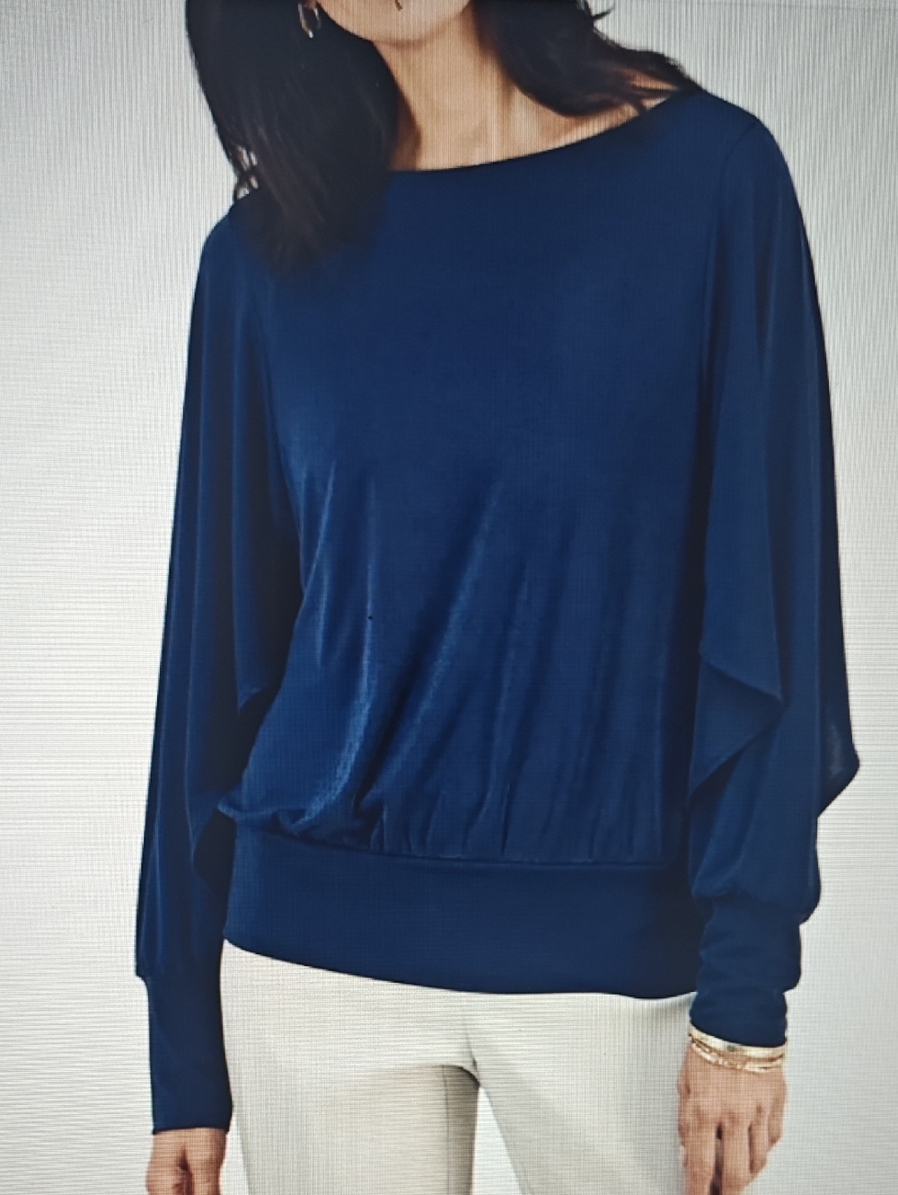 JM Collection Navy Batwing Top